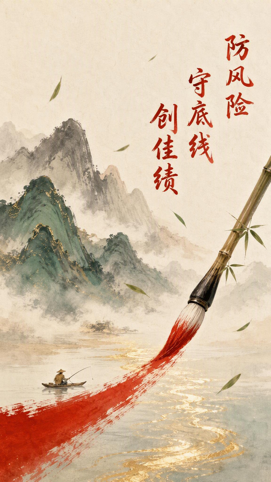 中国彩色宣纸毛笔画风格海报，金融行业合规文化宣传主题，画面元素… - 图片创意预览