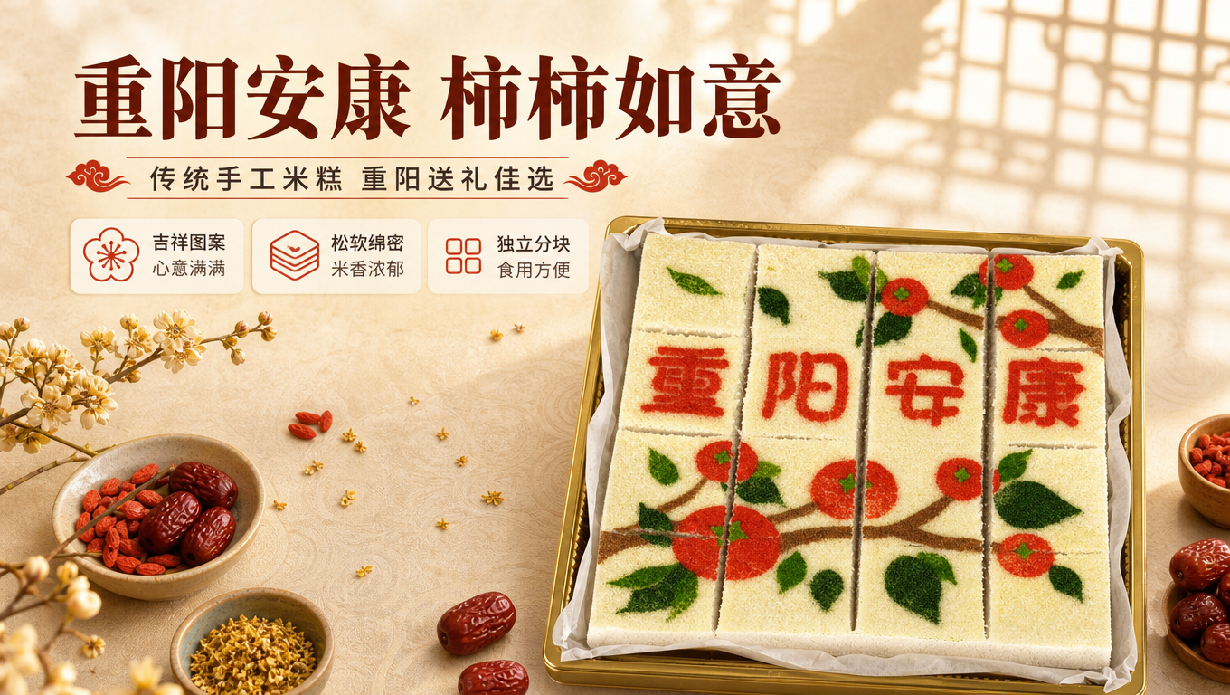 [商品] 使用【图1】正俯视角度重阳安康米糕；保留米糕淡黄色基… - 图片创意预览