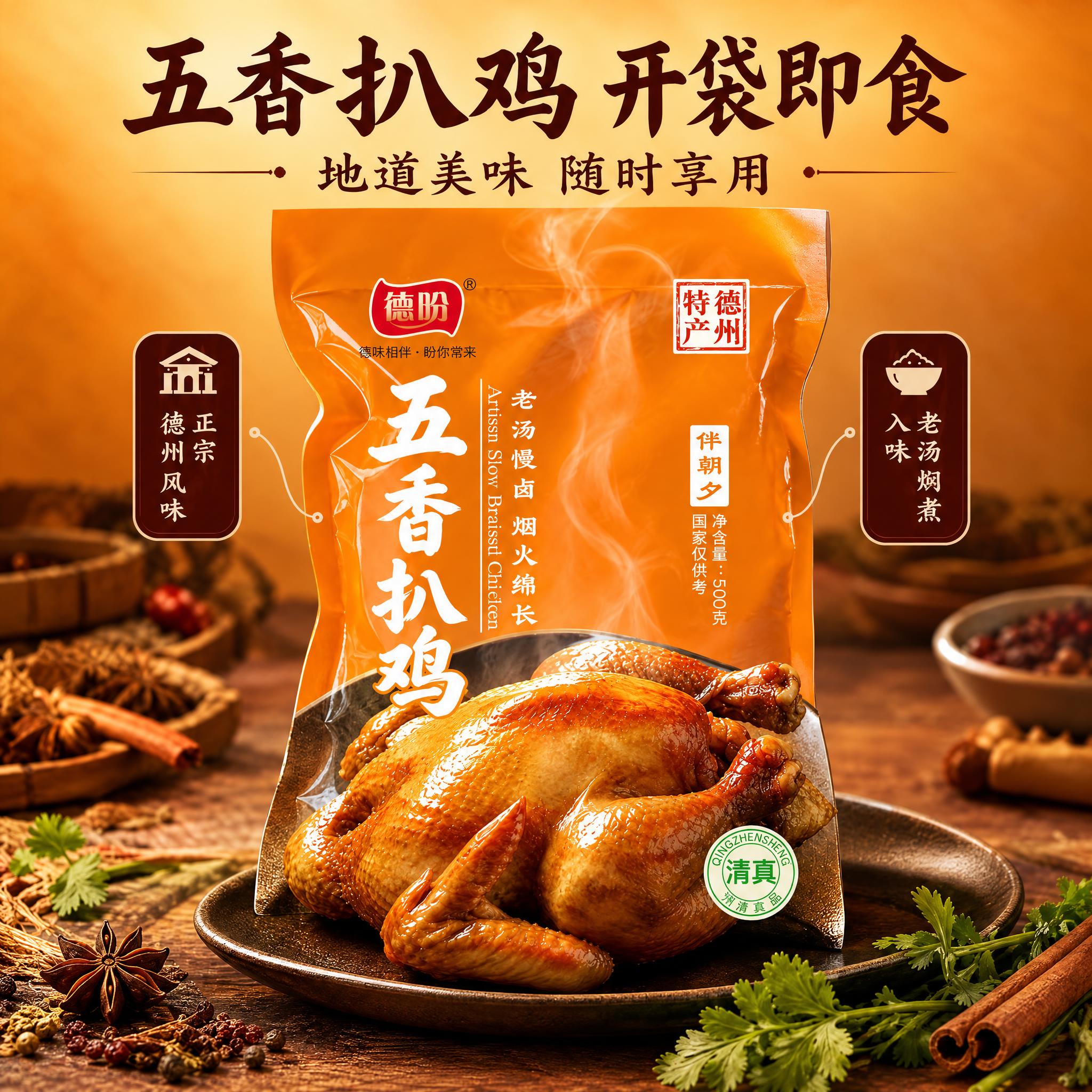 将这张9:16竖版的五香扒鸡详情页图片，调整为1:1正方形主图… - 图片创意预览