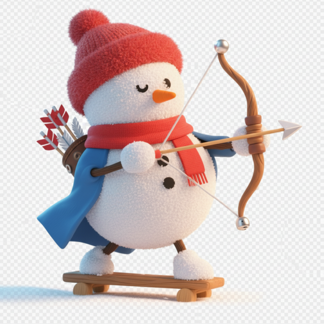 请生成头透明底的图 ，小雪人头戴红色毛茸茸毛线帽子  小雪人身体有雪球的感觉预览效果