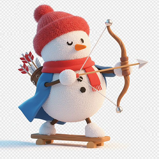 请生成头透明底的图 ，小雪人头戴红色毛茸茸毛线帽子  小雪人身体有雪球的感觉