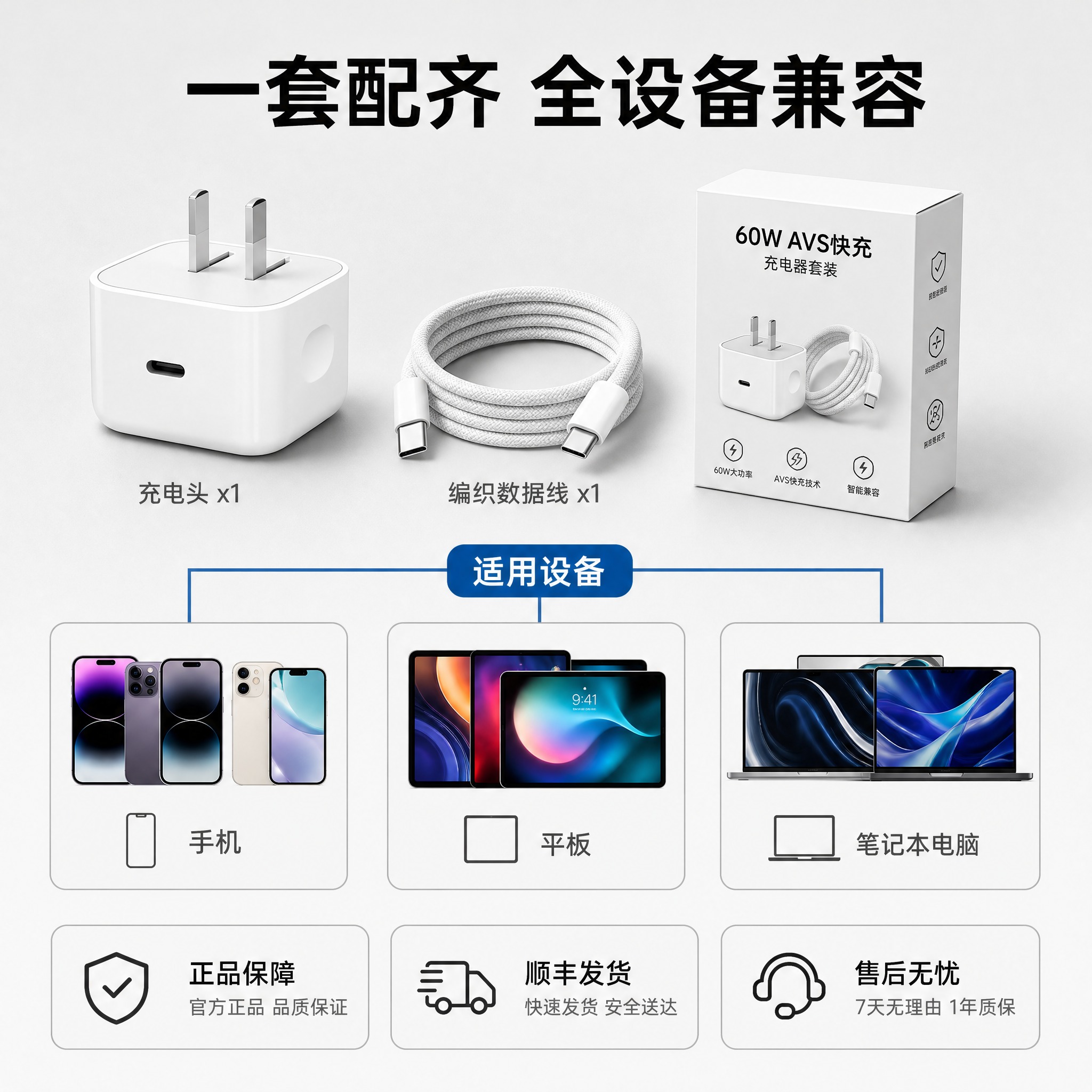 [主图-5] 60W AVS快充充电器套装 购买决策图 包装配… - 图片创意预览