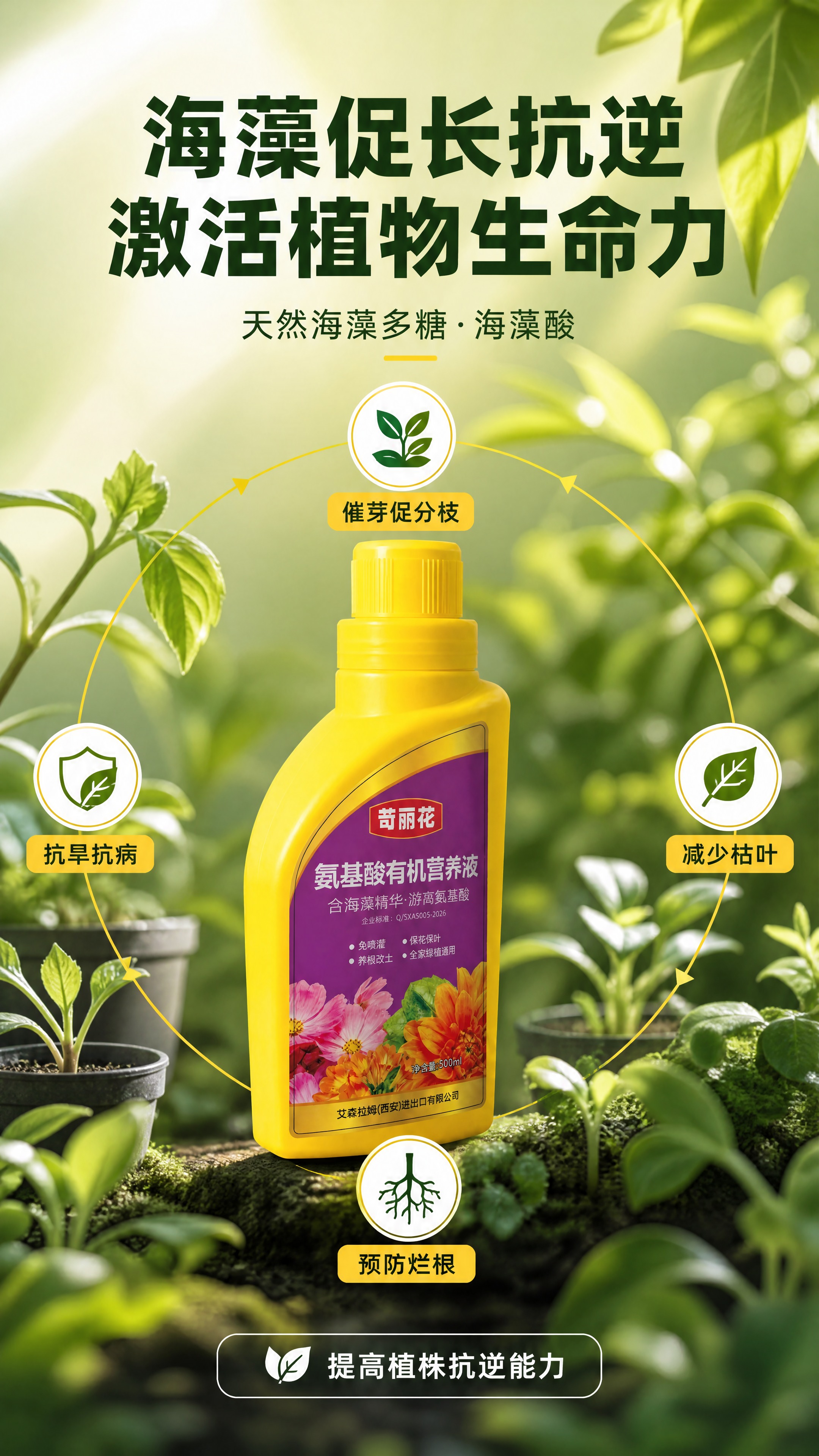 [商品] 使用【图1】苛丽花氨基酸有机营养液黄色瓶身；保留瓶身… - 图片创意预览