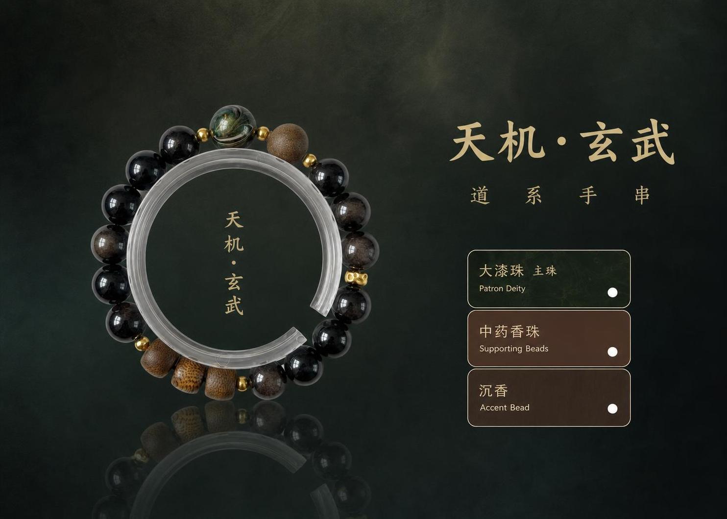 按照之前道系手串宣传图的同款版式模板，将这张天机玄武银曜石手串… - 图片创意预览