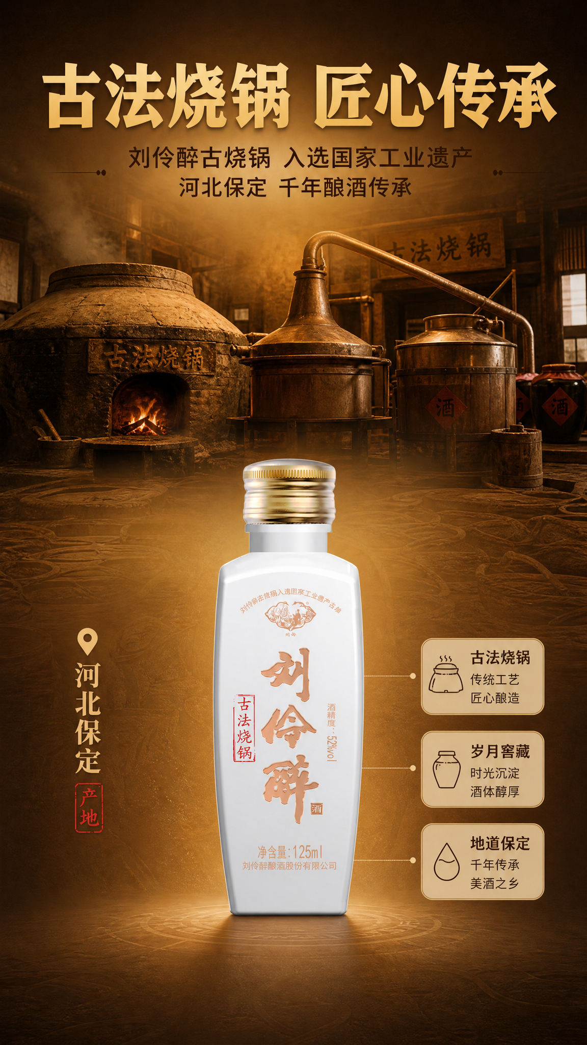 [商品] 使用【图2】刘伶醉古法烧锅白酒正面瓶身；保留白瓷瓶身… - 图片创意预览