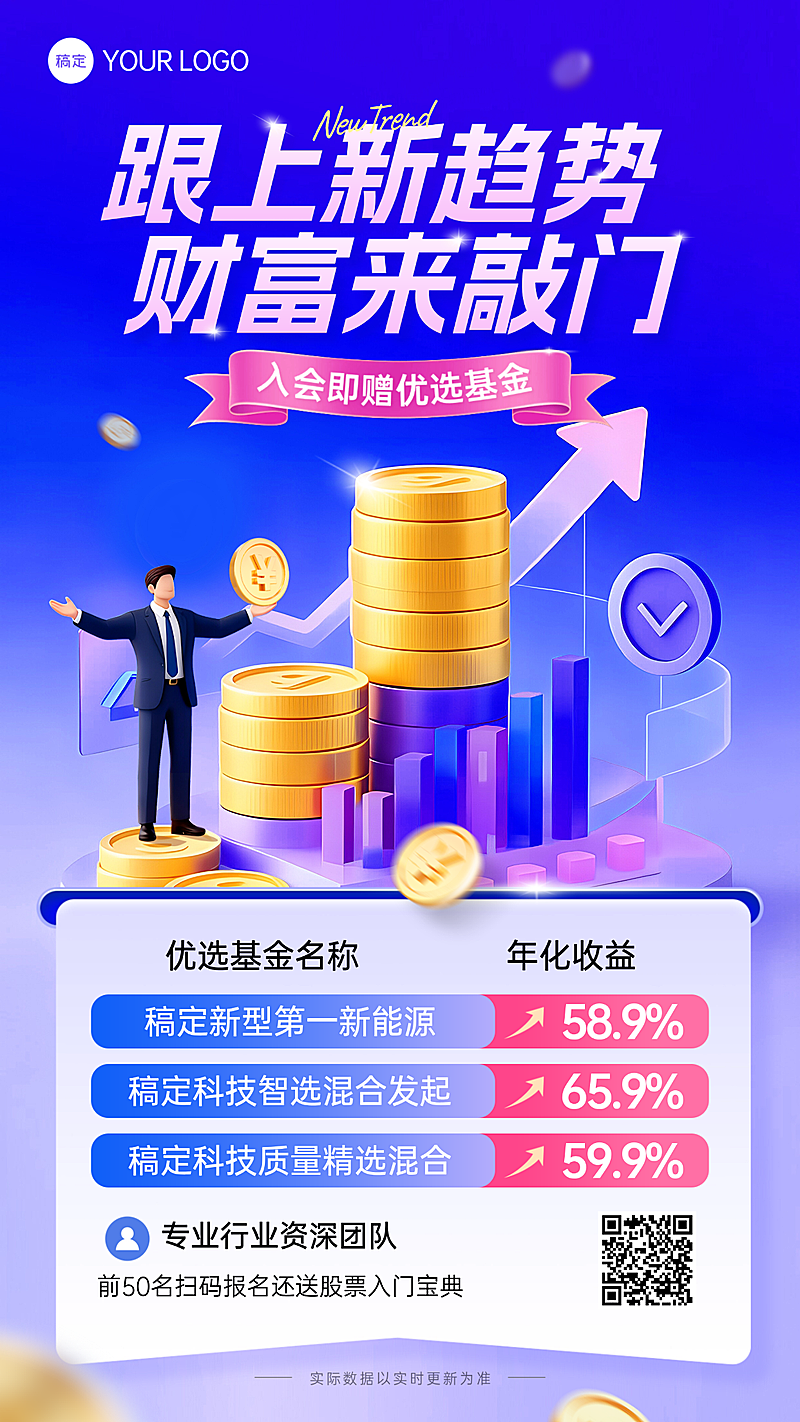 蓝色金融理财宣传促销海报理财产品竖版海报