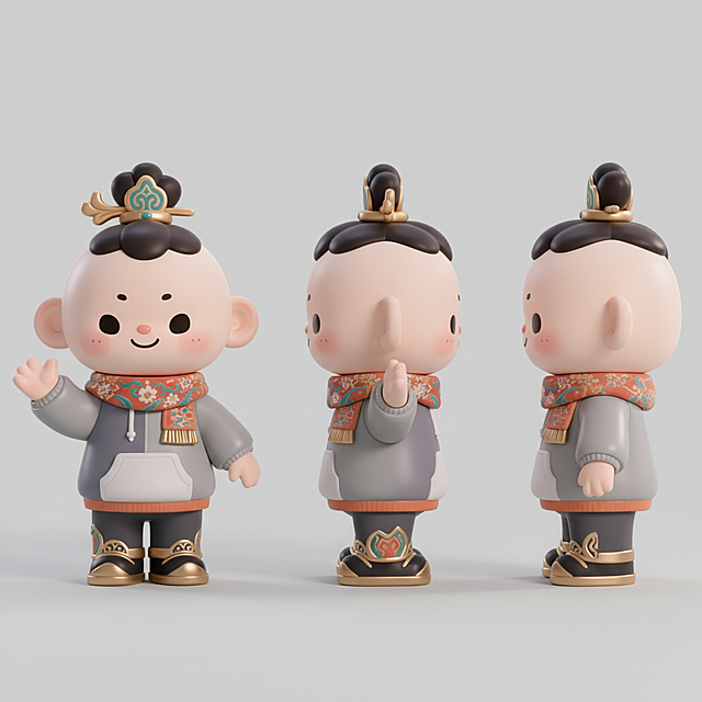 以这个形象为基础设计三视图，保证校色一致性