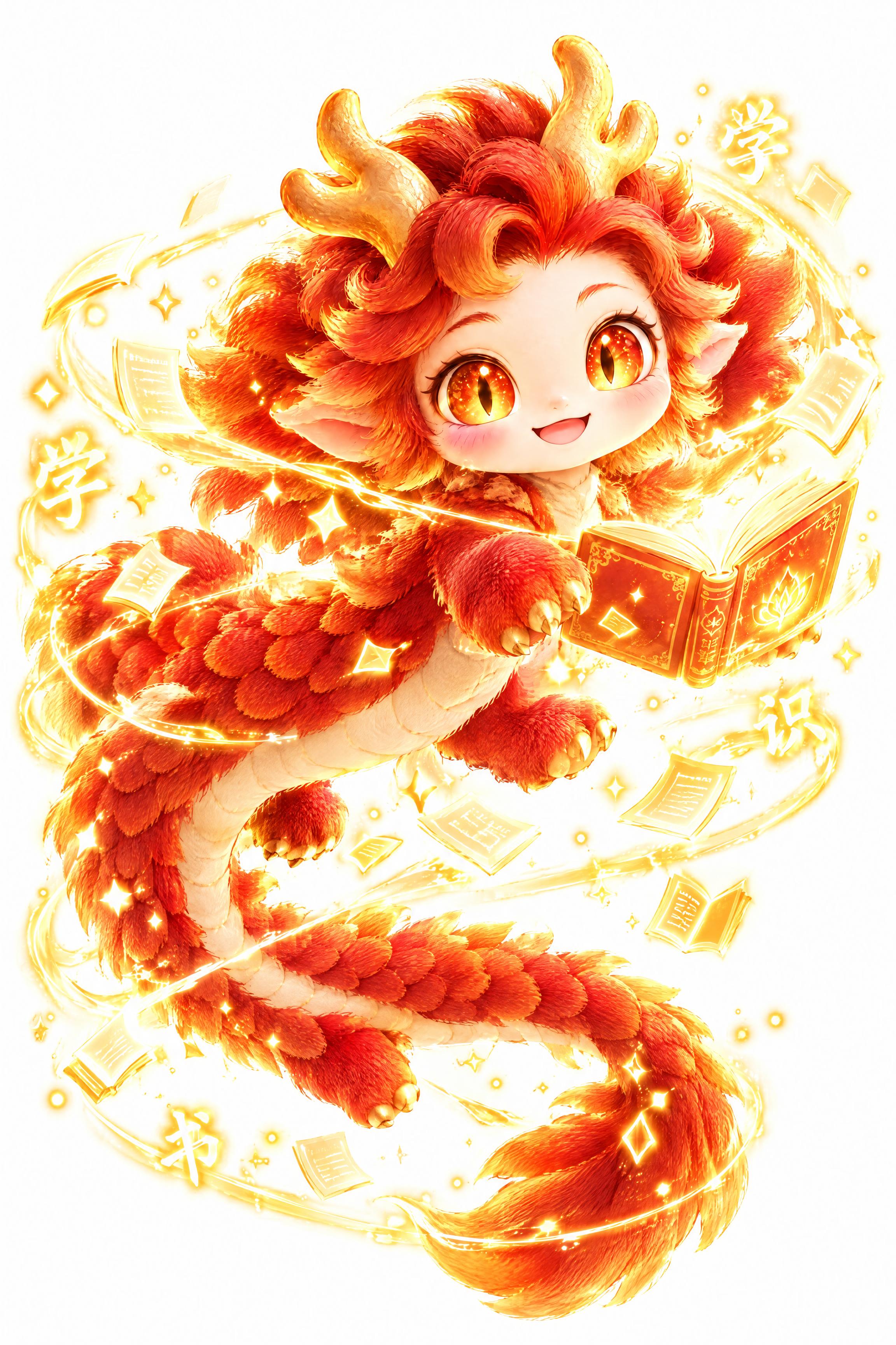 烛阴儿童伴学神兽，完整全身飞翔姿态，不盘起来。保持同款毛绒3D… - 图片创意预览