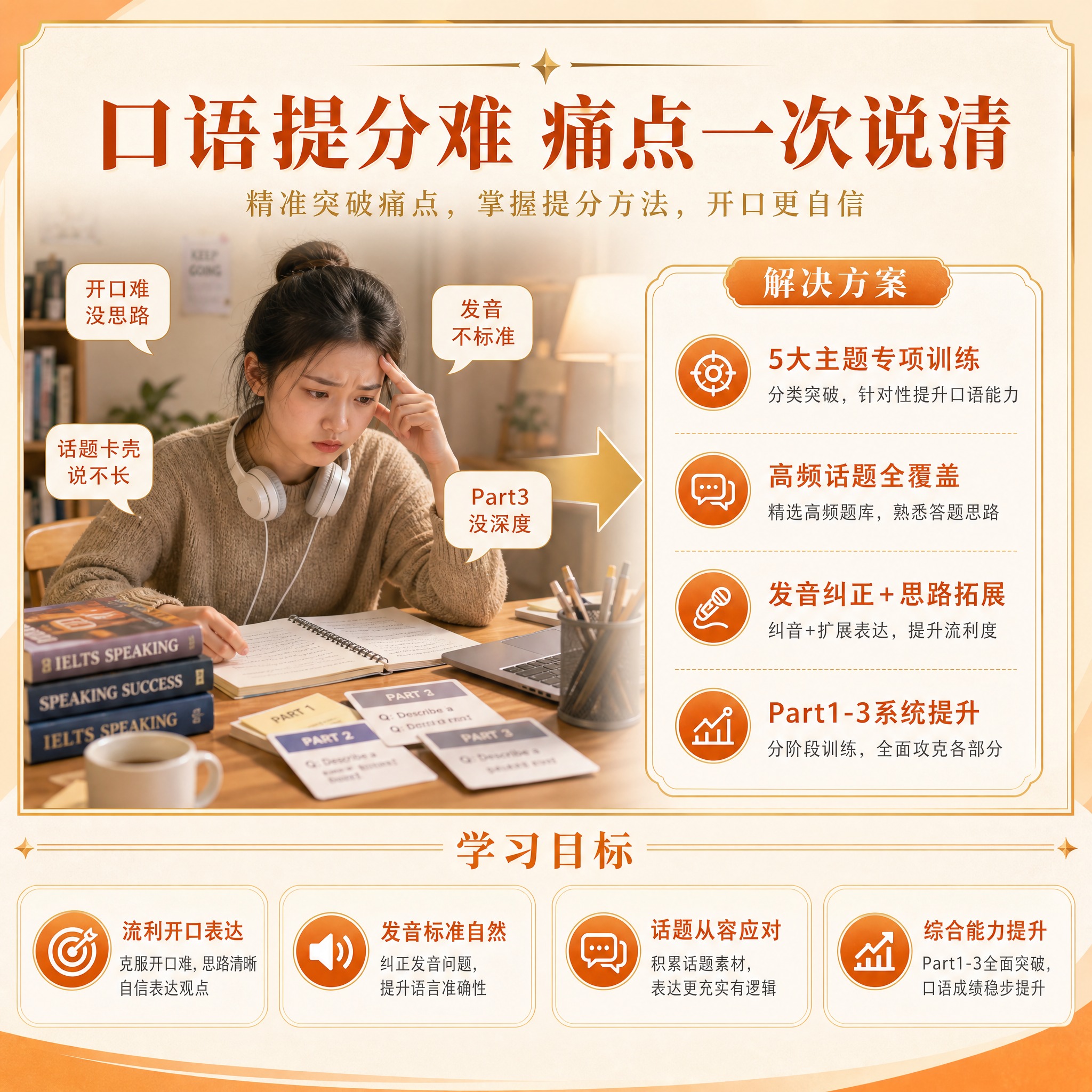 [主图-2] 口语痛点与解决方案 激发兴趣 [统一基调] 暖橙… - 图片创意预览