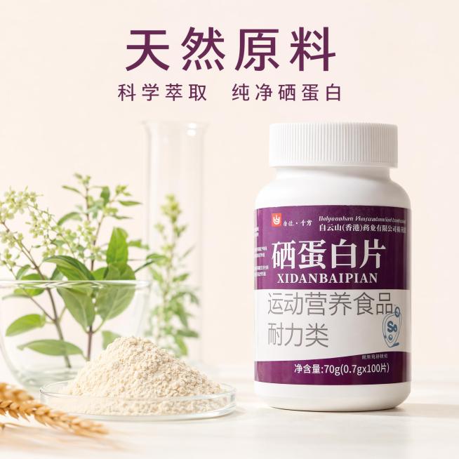 [主图-2] 核心成分展示，突出硒蛋白原料优势。
[氛围风格] 专业自然科学营养风格，干净通透；
[画质] 商业摄影质感，光线柔和通透，产品清晰真实，画面干净高级，超高清输出。
[元素] 原瓶硒蛋白片预览效果