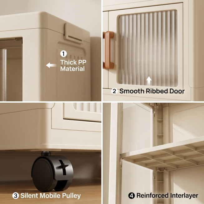 [主图 3] Material detail close-up of the storage cabinet, macro amplification shows the thick plastic预览效果