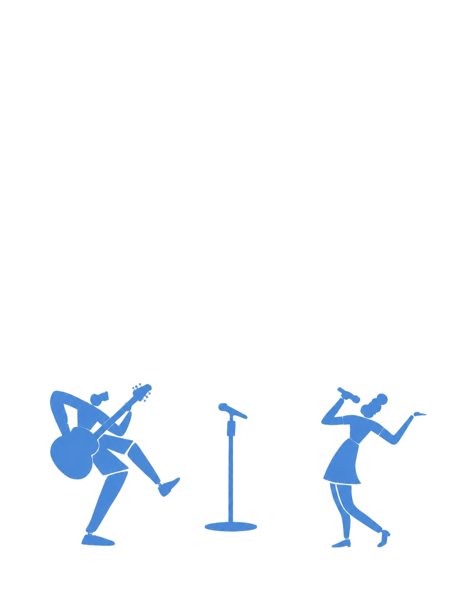 从这张海报中抠出三个元素：左下角弹吉他的蓝色乐手剪影、右下角手… - 图片创意预览