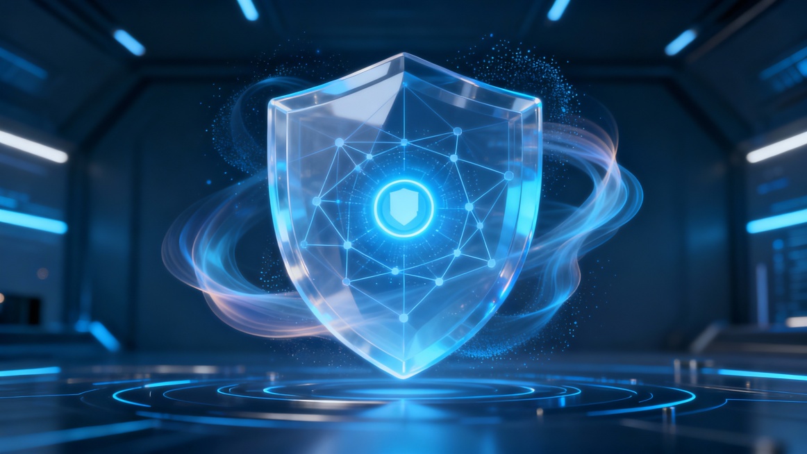 Secure crypto asset network, abstract protection layers, glowing decentralized core, smooth geometry预览效果