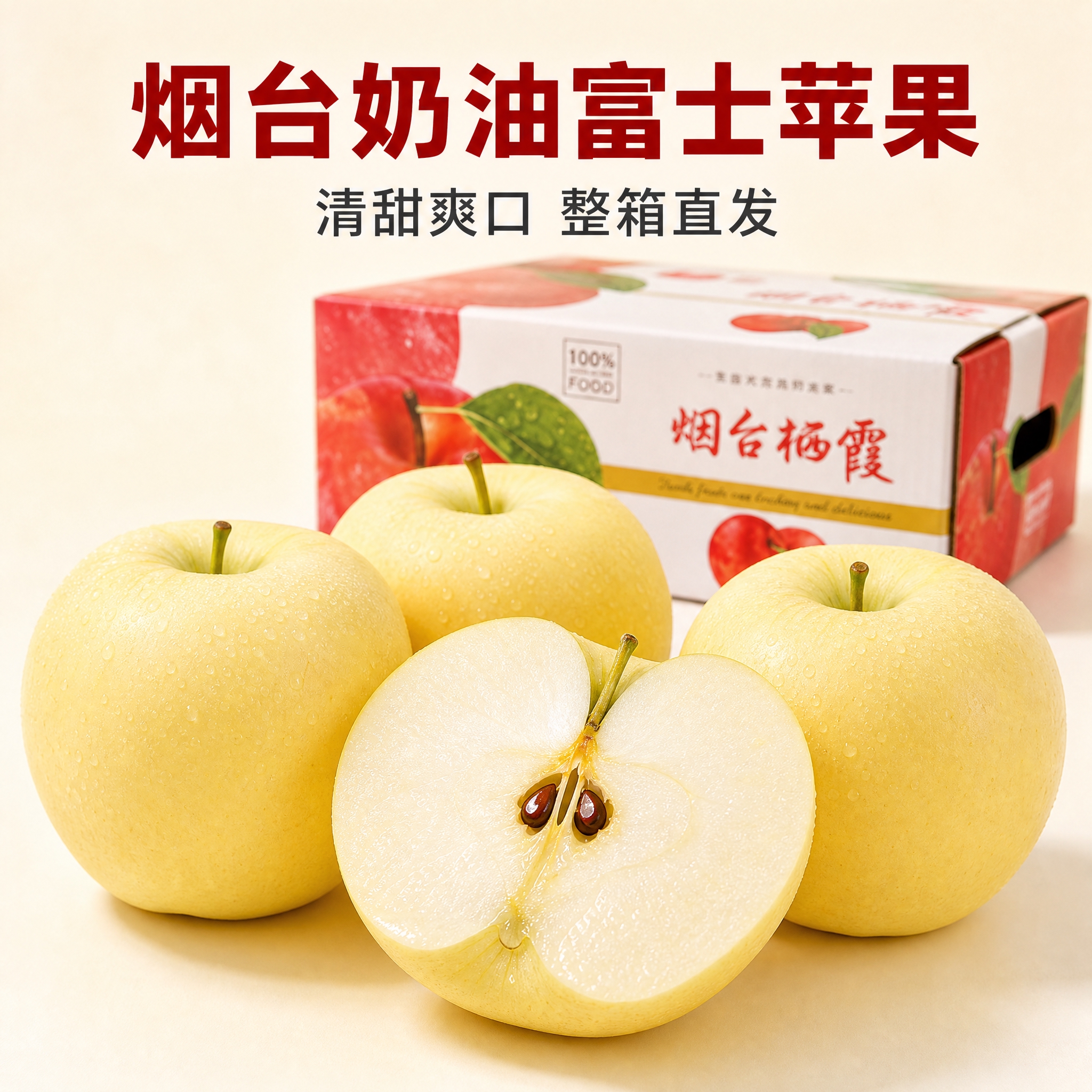 [主图-5] 烟台奶油富士苹果第五张，突出清甜爽口、整箱直发的… - 图片创意预览