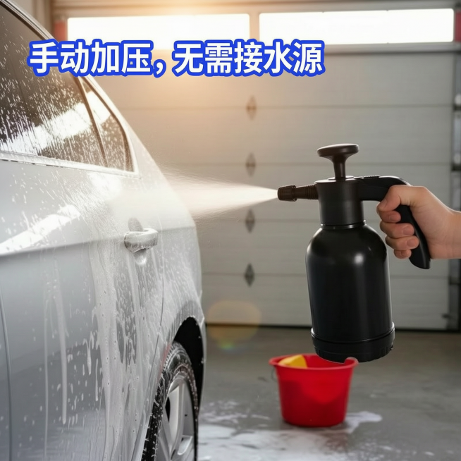 将图上的英文全部转换成中文，字体、排版和颜色均保持不变。尺寸比例不变。修改文字：Manual Pressurization, No Water Source Needed修改为中文手动加压，无需接水源预览效果