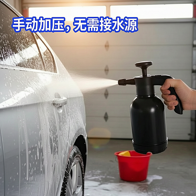 将图上的英文全部转换成中文，字体、排版和颜色均保持不变。尺寸比例不变。修改文字：Manual Pressurization, No Water Source Needed修改为中文手动加压，无需接水源。保留原有字体、颜色和排版。