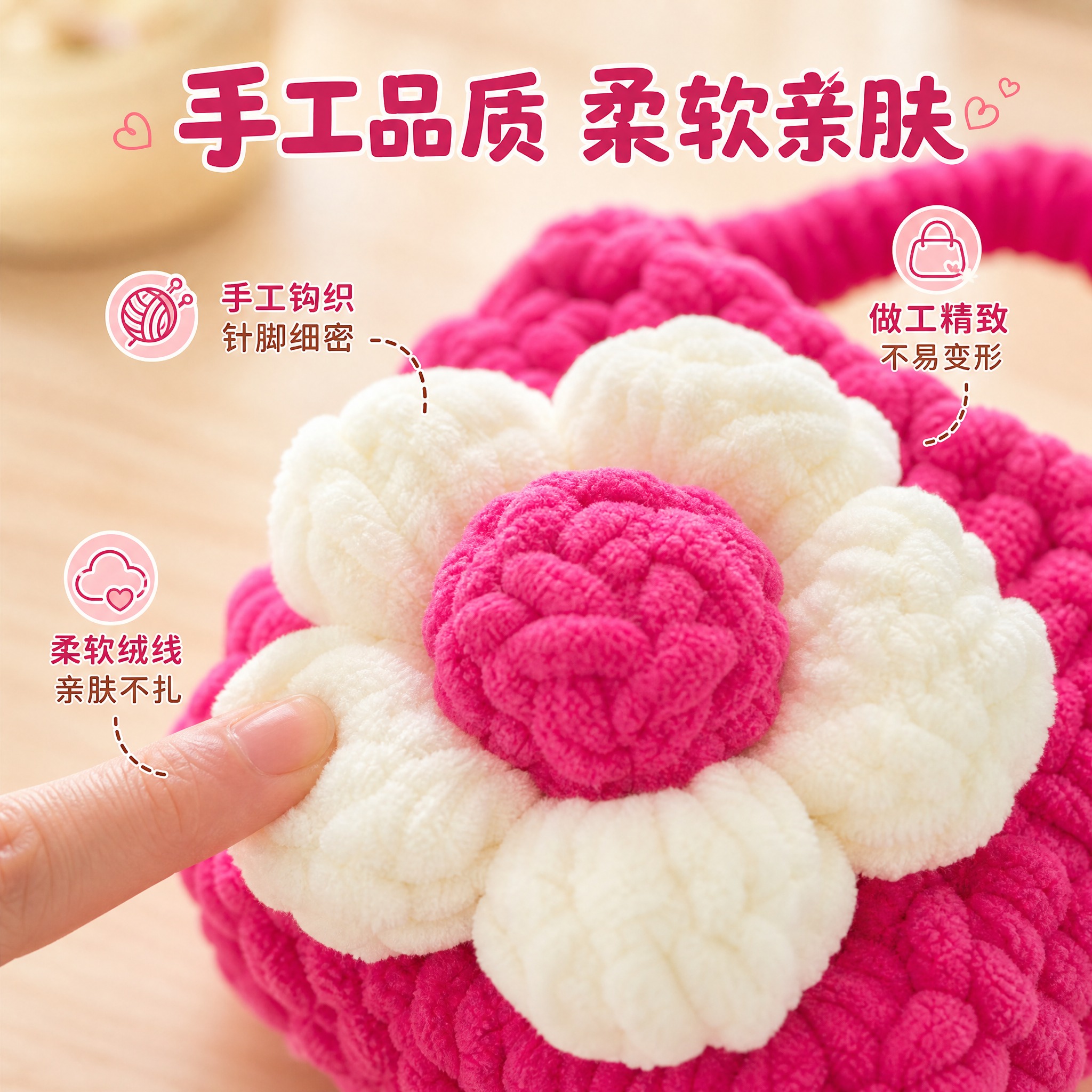 [主图-3] 材质细节与品质展示图，突出手工钩织的精细做工与绒… - 图片创意预览