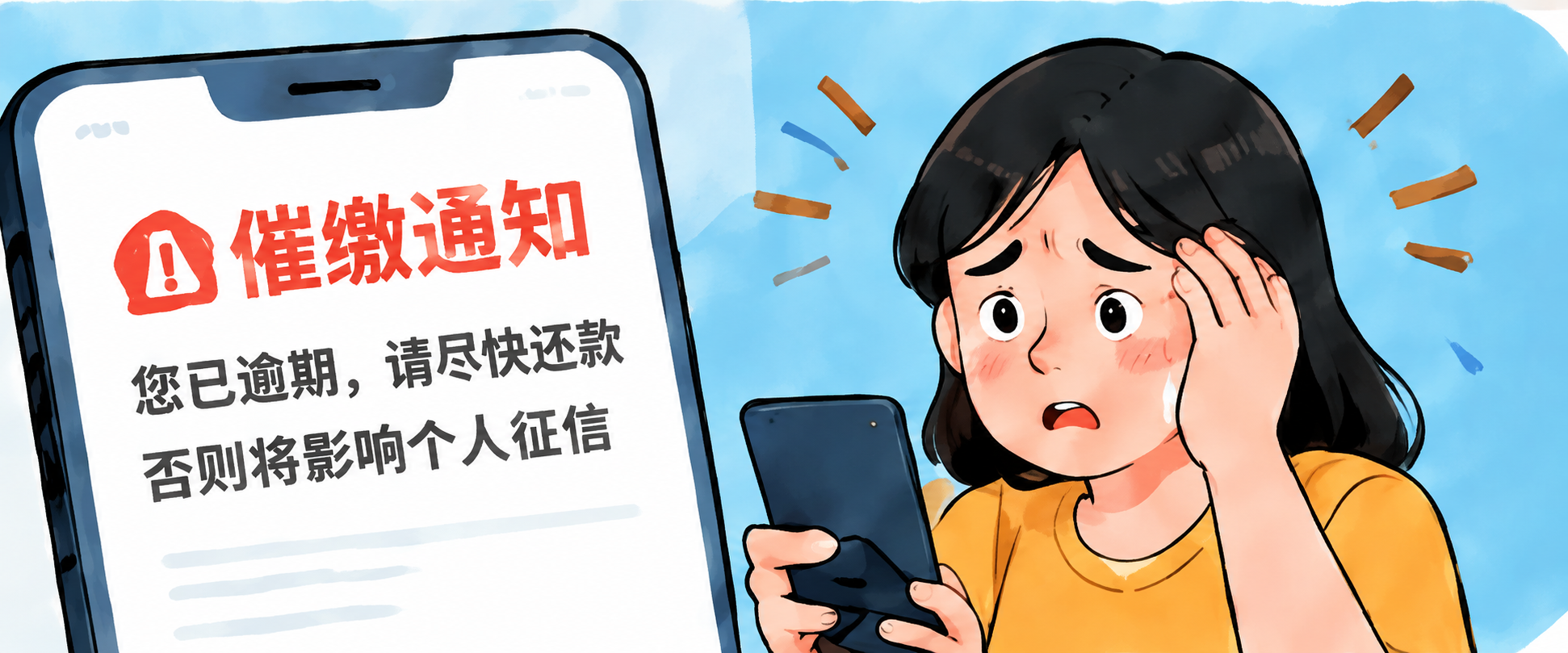 将图片中手机屏幕上方的红色文字"贷款逾期通知"改为"催缴通知"… - 图片创意预览