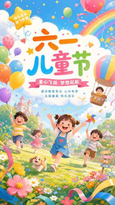 六一儿童节节日祝福童趣风通用竖版海报预览效果