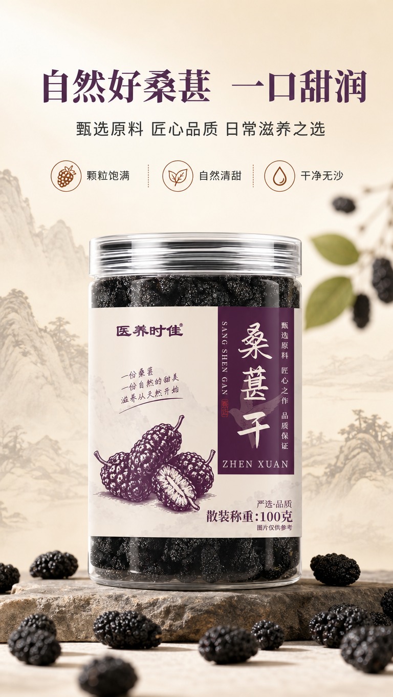 [商品] 使用【图1】医养时佳桑葚干100克透明罐装；保留罐体… - 图片创意预览