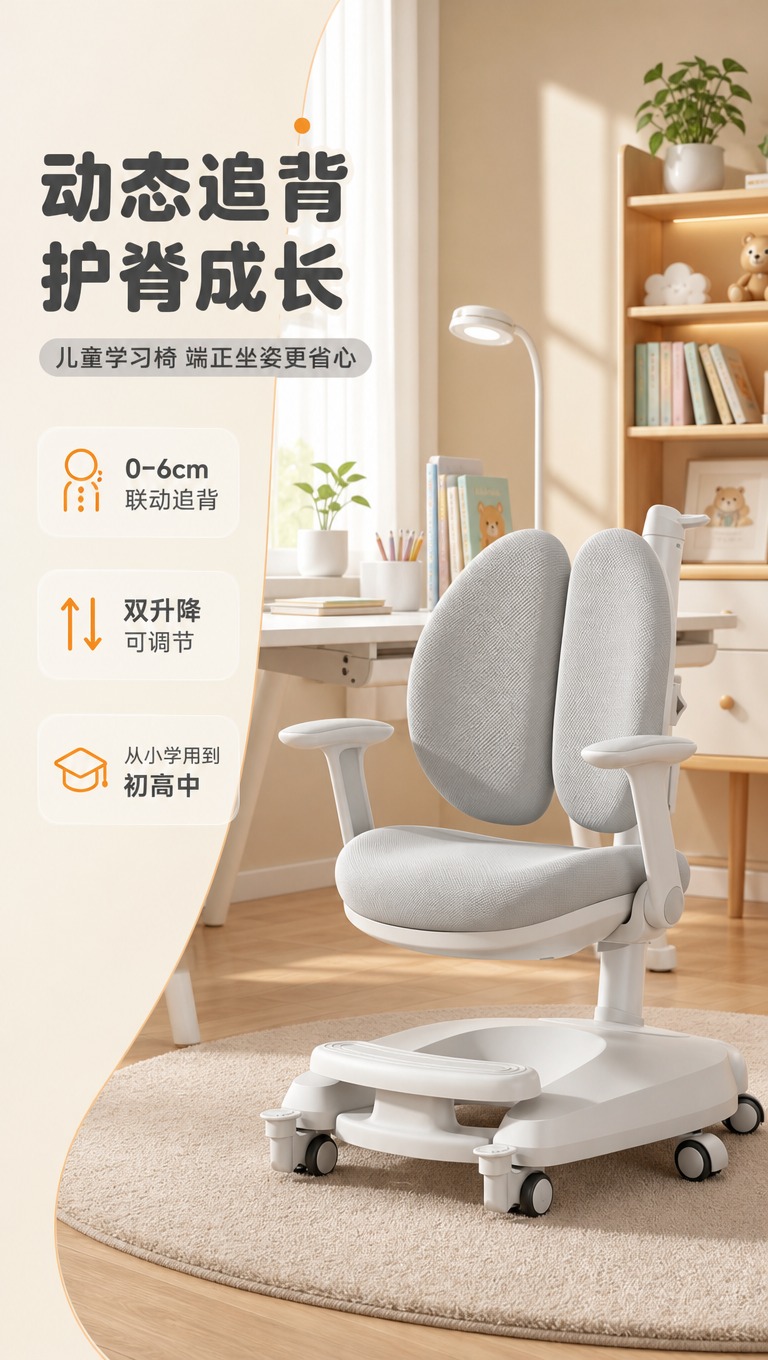 [商品] 使用【图1】灰色儿童双背学习椅；保留双背靠背结构、可… - 图片创意预览
