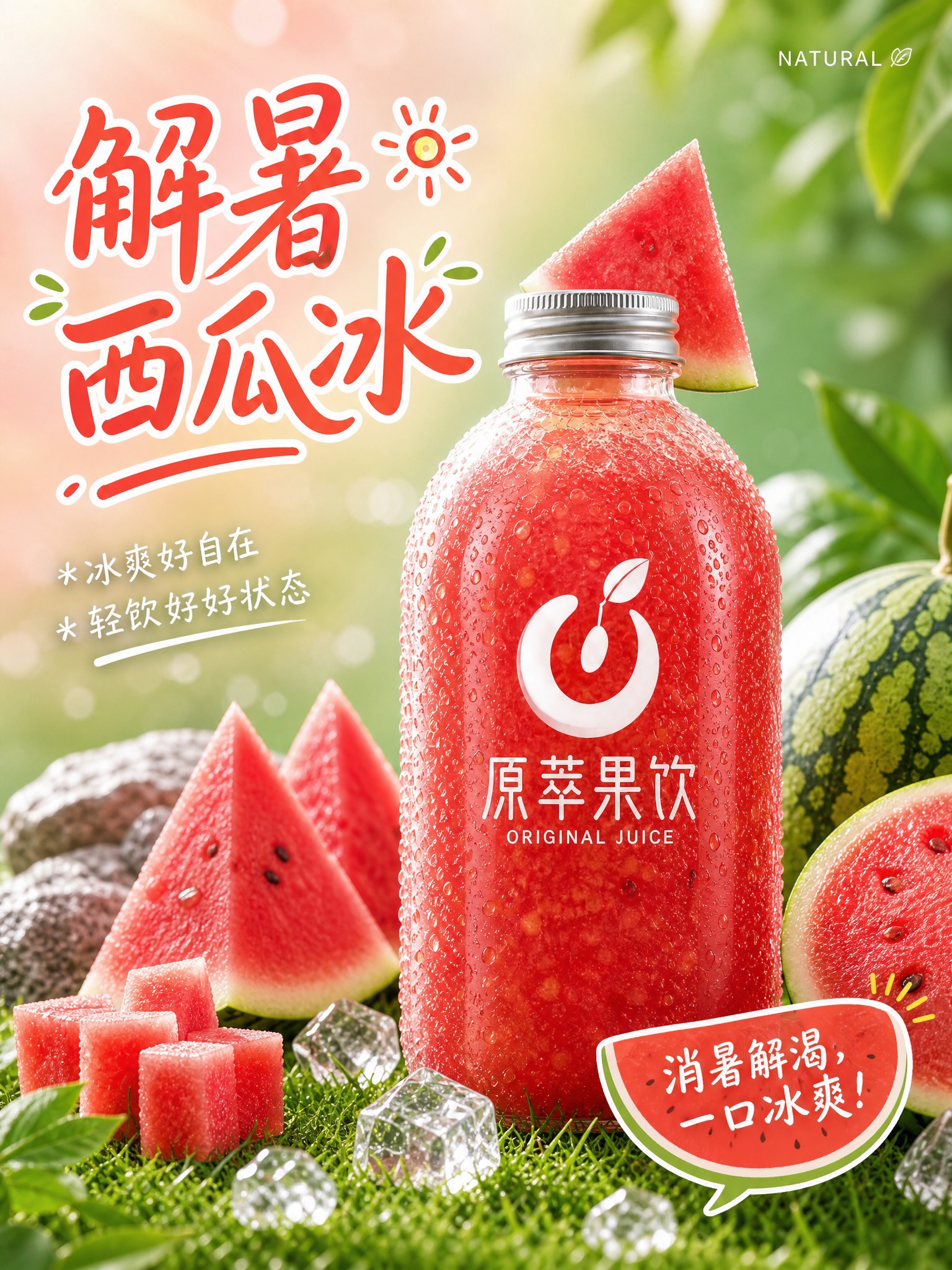 参考图的竖版3:4构图、版式骨架和氛围风格，生成解暑西瓜冰鲜榨… - 图片创意预览