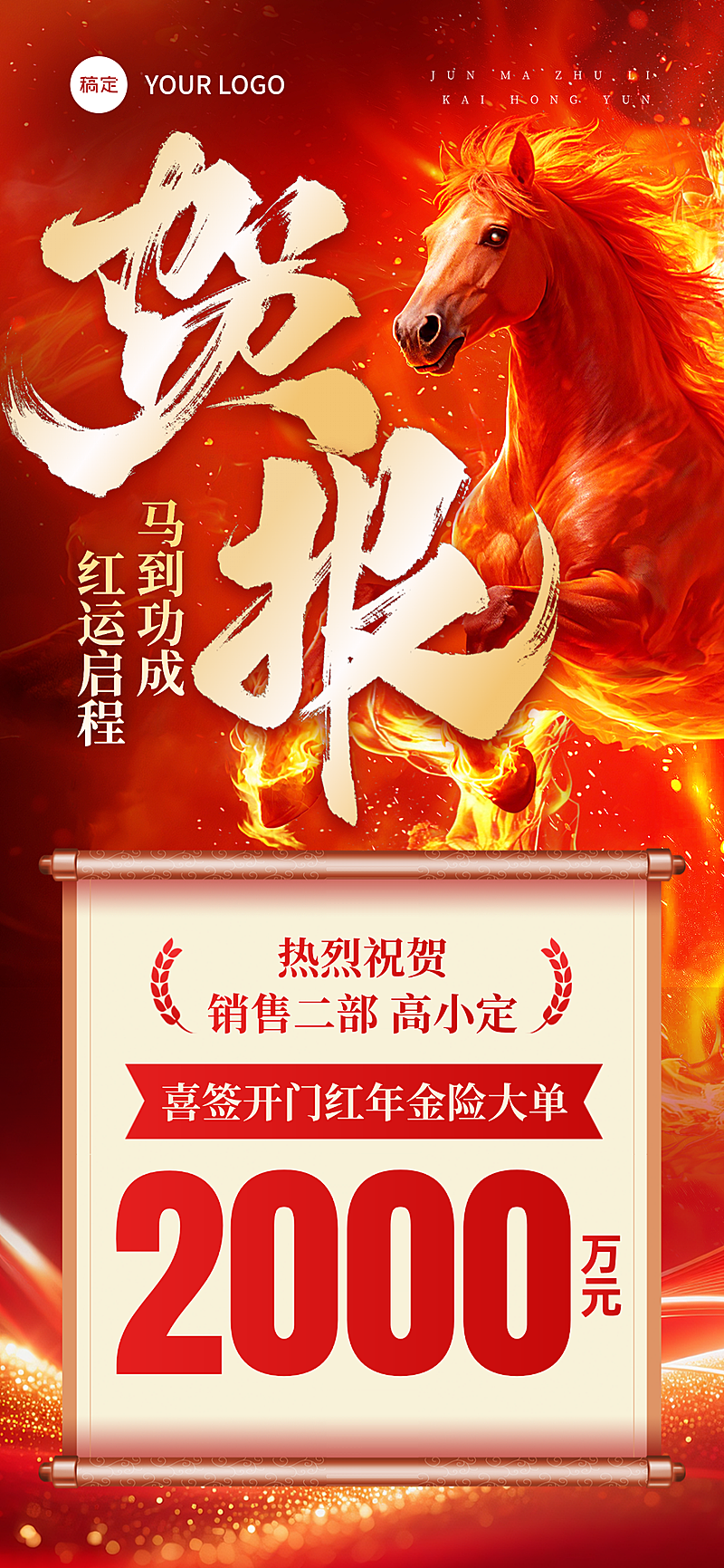 金融马年业绩喜报励志感全屏竖版海报