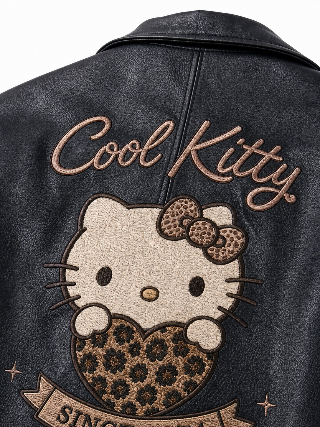 保留原图中黑色Hello Kitty刺绣皮衣夹克的衣服款式、颜… - 图片创意预览