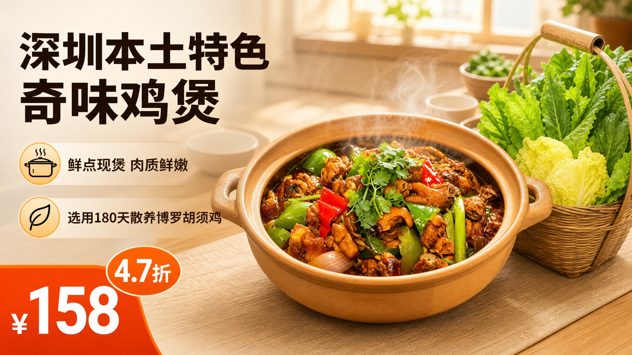 参考第一张图的整体版式和暖色调餐饮风格，重新生成一张美团餐饮团… - 图片创意预览