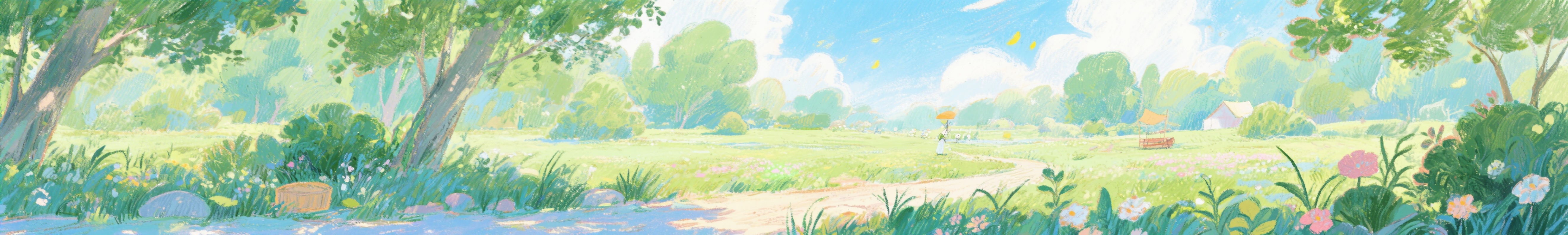 夏季风景插画，清新明亮的夏日自然风光 - 图片创意预览