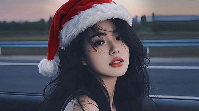 给美女带上圣诞帽