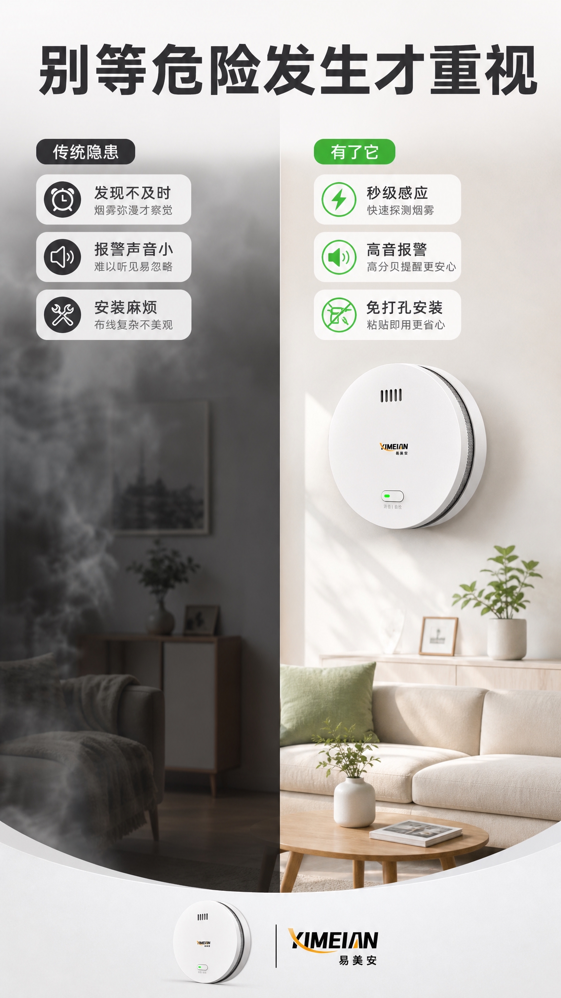 [商品] 使用【图1】易美安白色圆形烟雾报警器；保留产品圆形外… - 图片创意预览