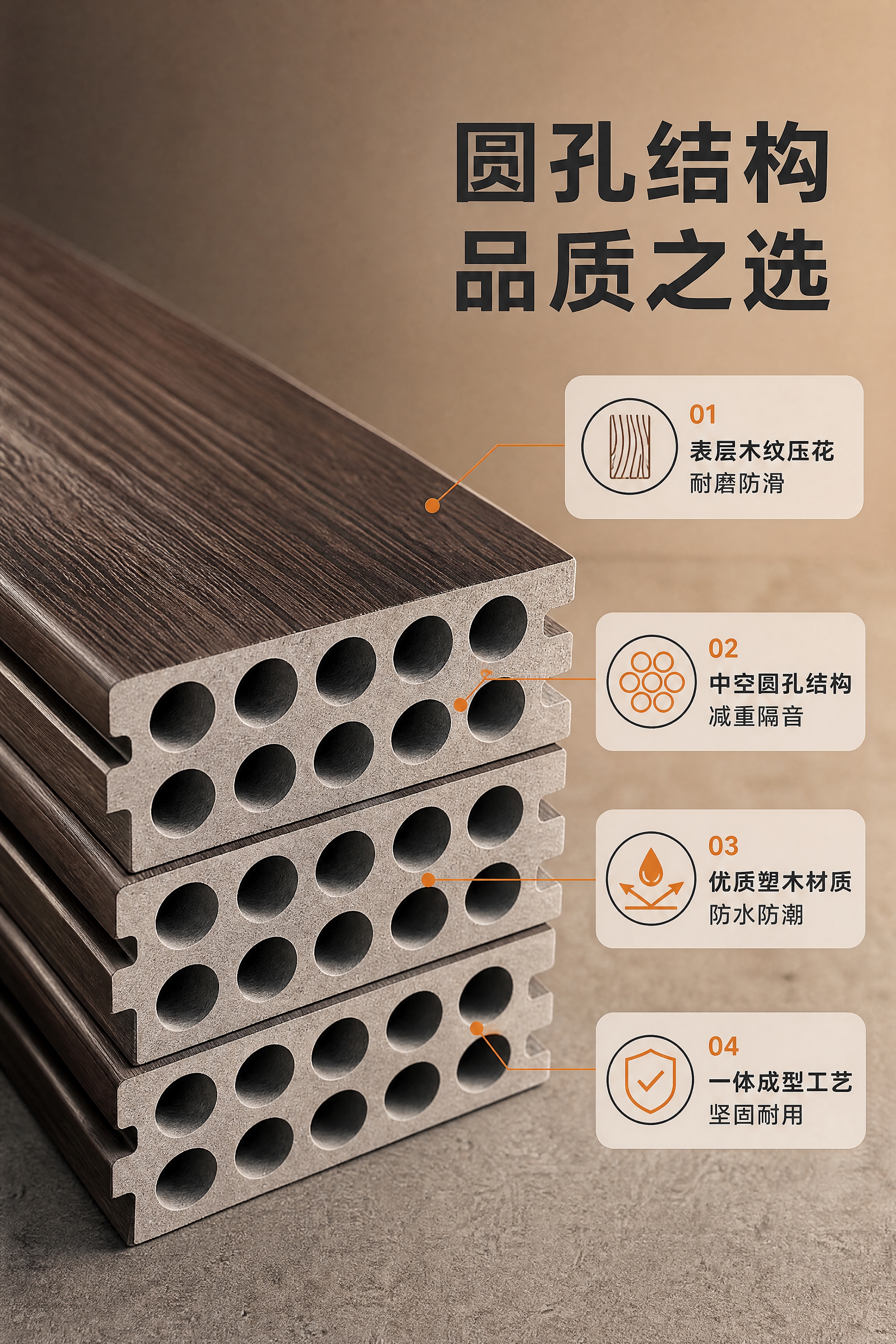 [商品] 使用【图1】深棕色圆孔塑木地板（美森炫阳木）；保留产… - 图片创意预览