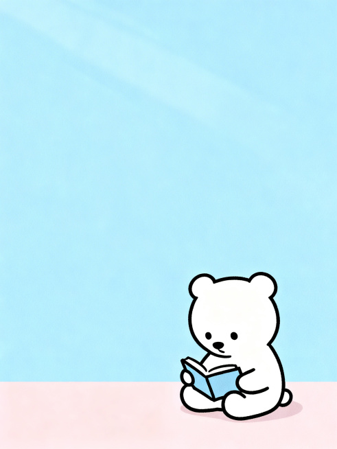背景图分为上下两部分，上半部分是浅蓝色，下半部分是浅粉色，把一个简约风格正在学习的小熊放置在图片右下角位置，不要太夸张幼稚，整体风格清新简约预览效果