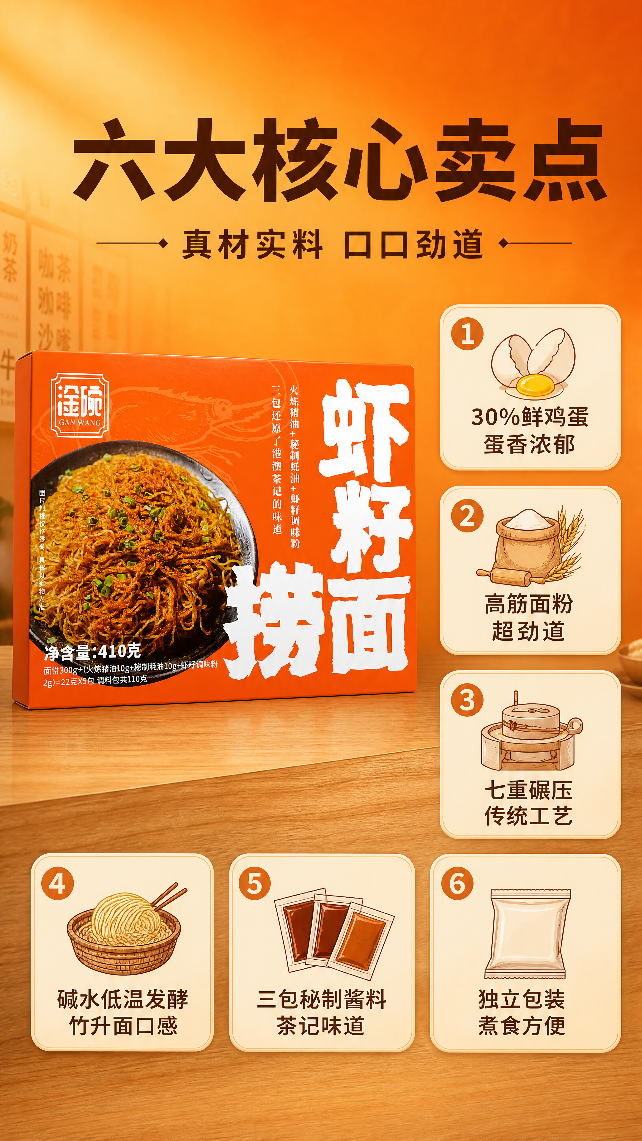 [商品] 使用【图4】淦碗牌虾籽捞面橙色包装盒正面；保留包装盒… - 图片创意预览