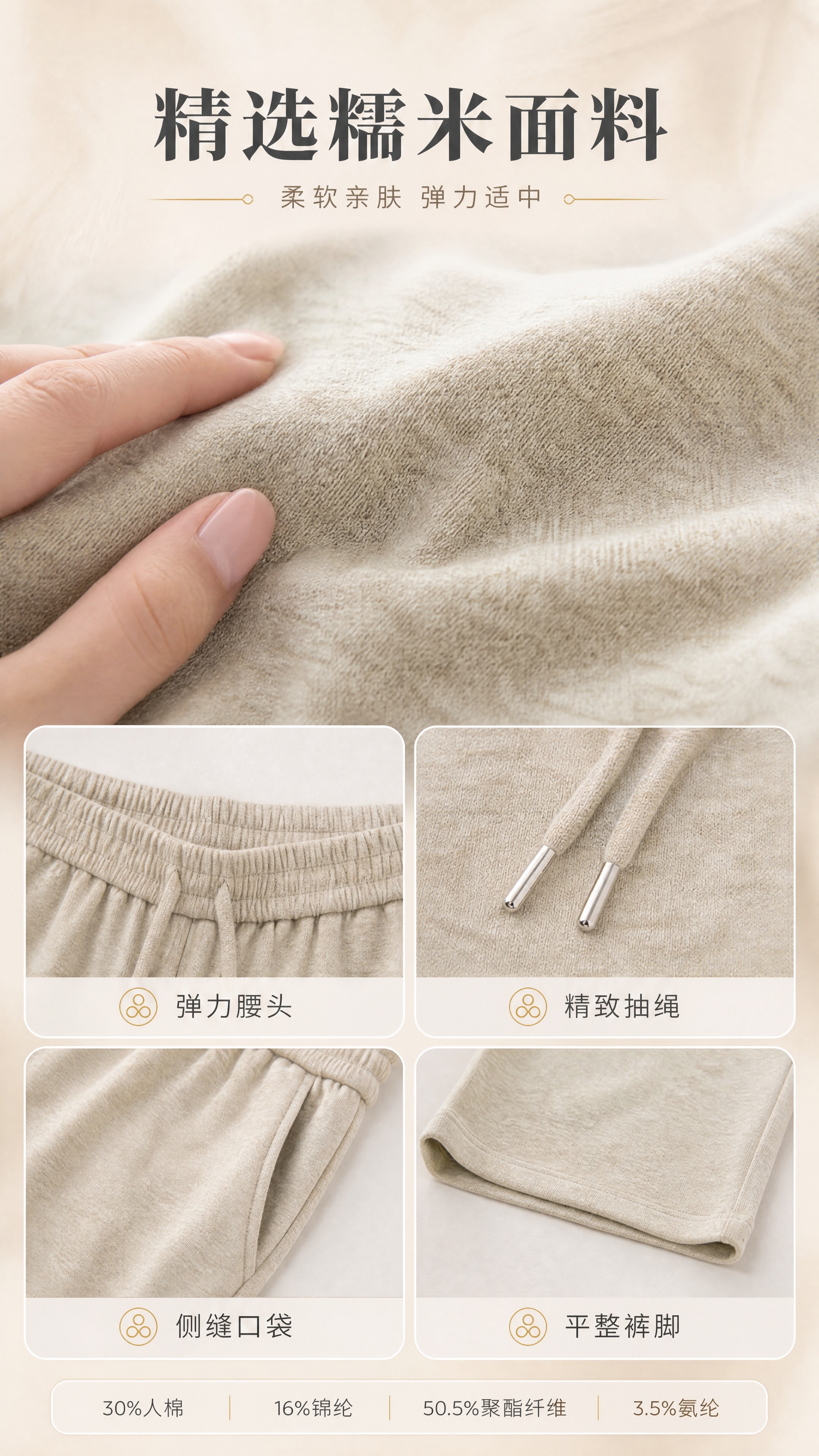[商品] 使用【图2】浅卡其色直筒糯米裤；商品处理：保留松紧腰… - 图片创意预览