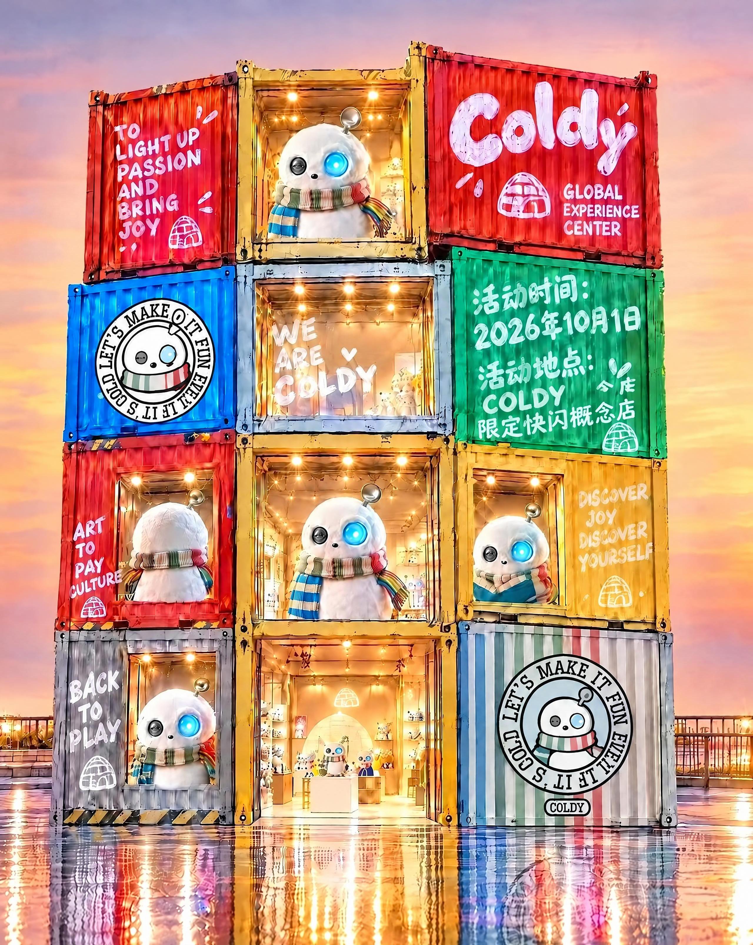 将图片中绿色集装箱上的文字“限定快闪概念店”替换为“COLDY… - 图片创意预览
