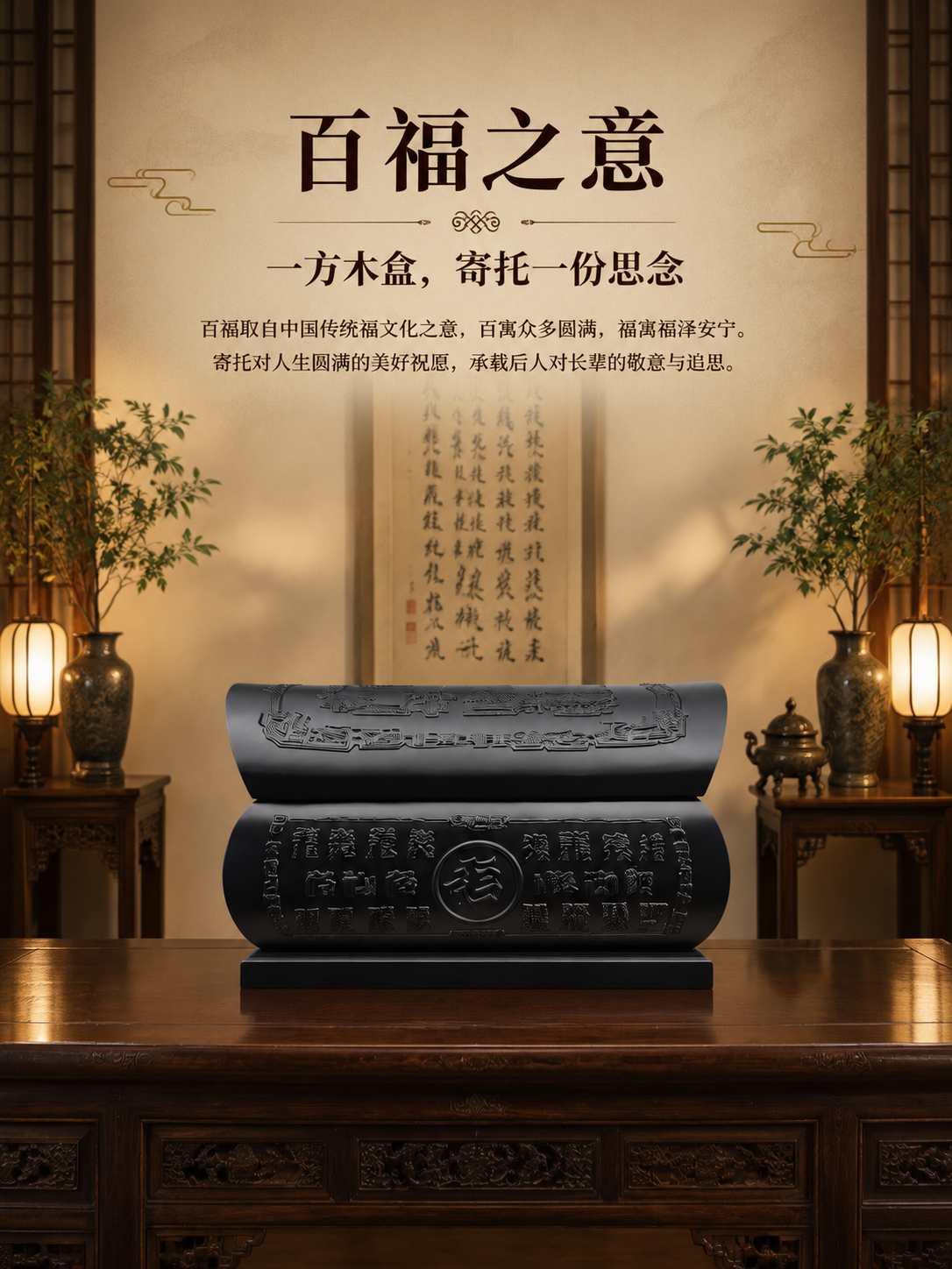 [商品] 使用【图7】百福红花梨实木骨灰盒正面角度；严格保留原… - 图片创意预览