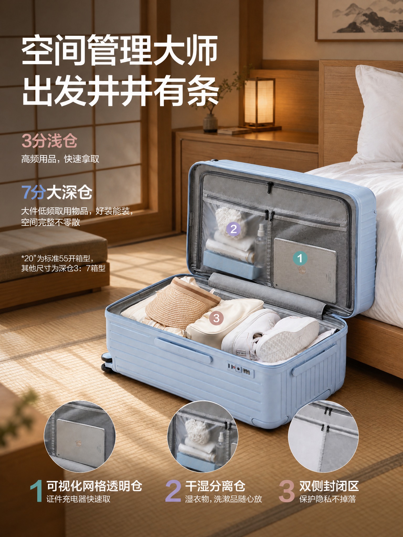 基于图1的日式卧室场景和图2的文案卖点，制作一张3:4竖版详情… - 图片创意预览