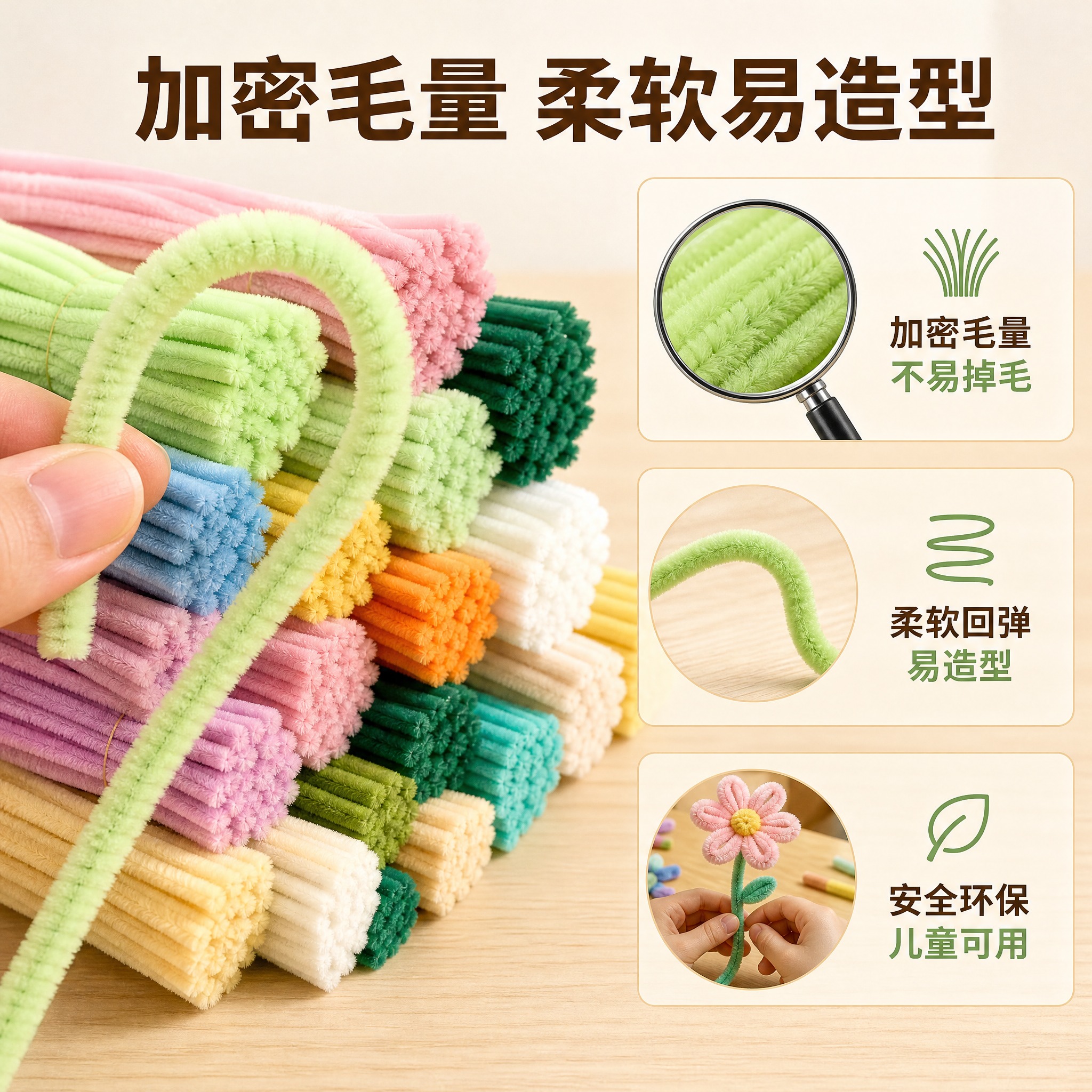 [主图-2] 马卡龙色扭扭棒 DIY手工毛根条 核心卖点与品质… - 图片创意预览