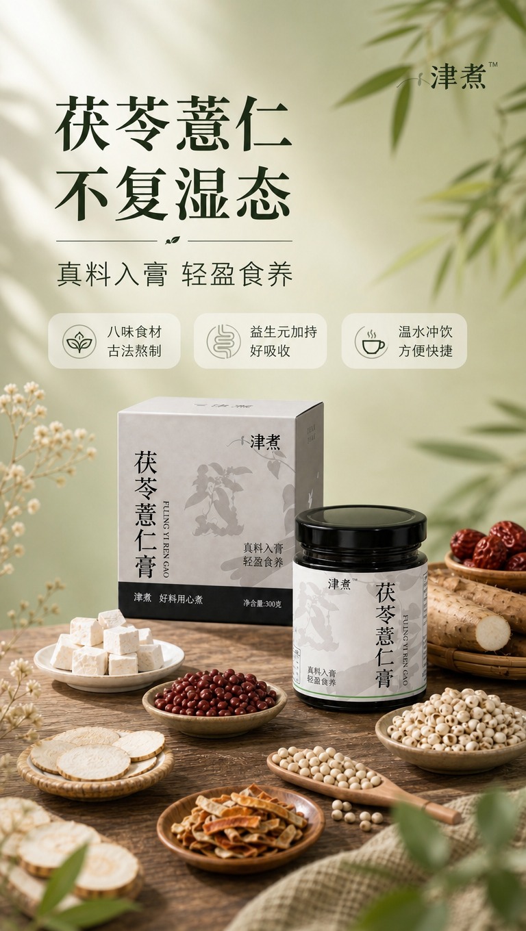 [商品] 使用【图1】津煮茯苓薏仁膏产品组合（纸盒+玻璃膏罐）… - 图片创意预览