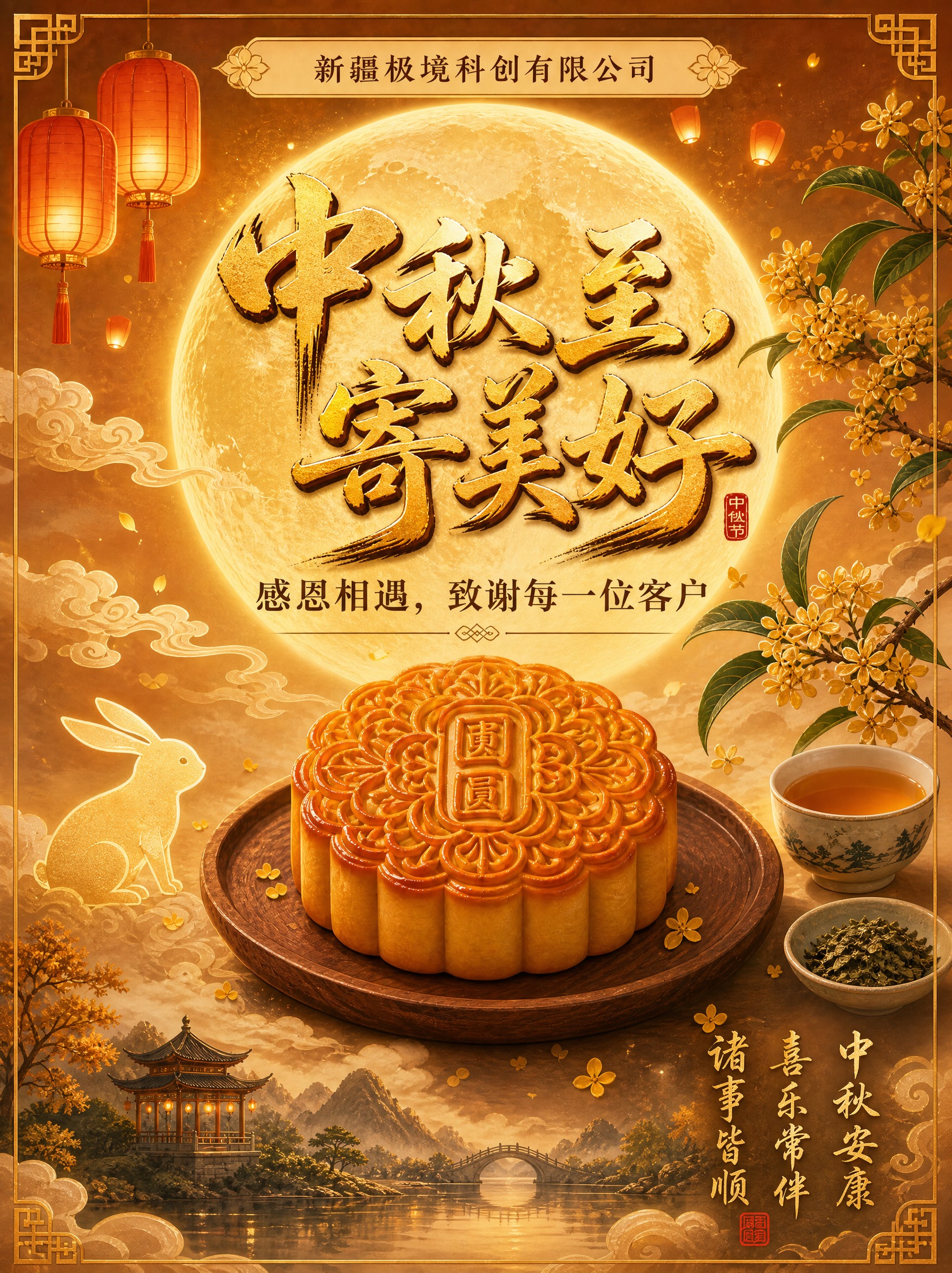 在现有中秋国风海报基础上修改：1）彻底删除画面中的二维码占位方… - 图片创意预览