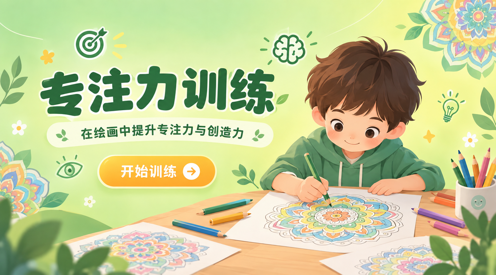 儿童心智绘画APP轮播Banner设计，主题：专注力训练。画面… - 图片创意预览