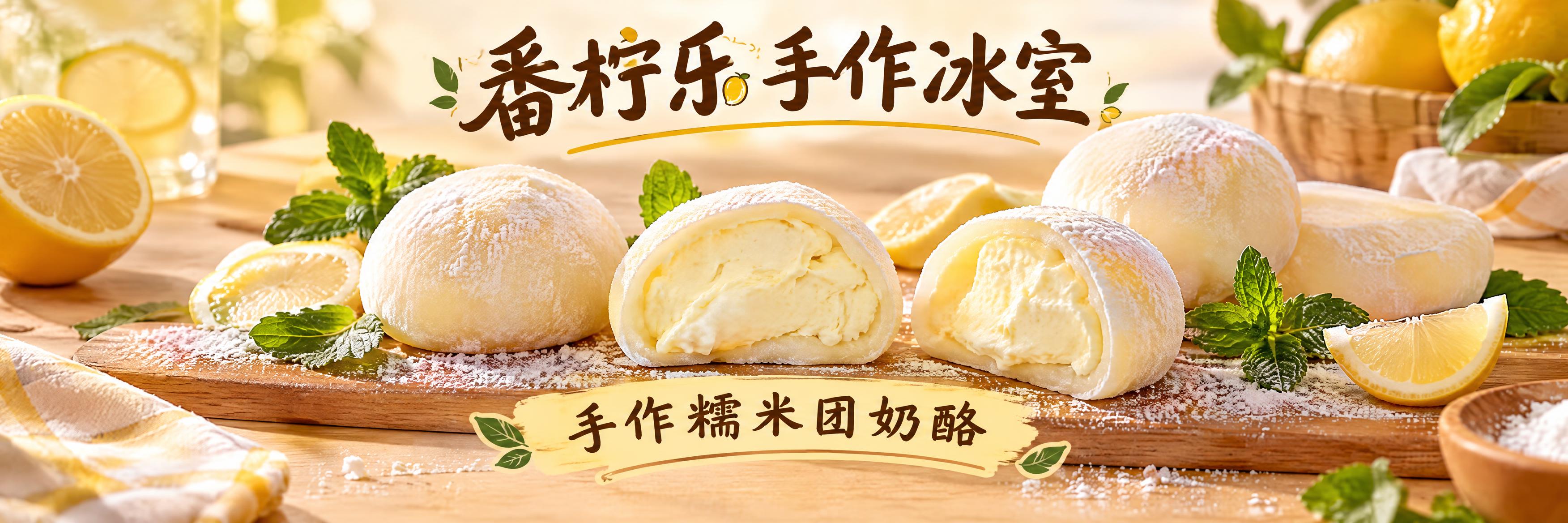 写实美食摄影风格，番柠乐手作冰室超宽横幅海报，超横版构图，画面… - 图片创意预览