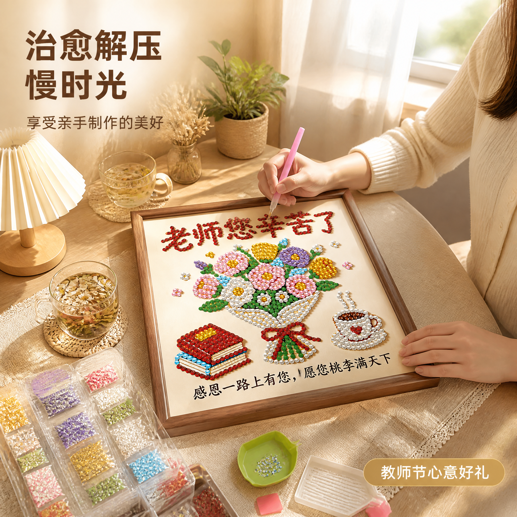 [主图-4] 教师节钻石画制作过程-治愈解压场景。 [氛围风格… - 图片创意预览