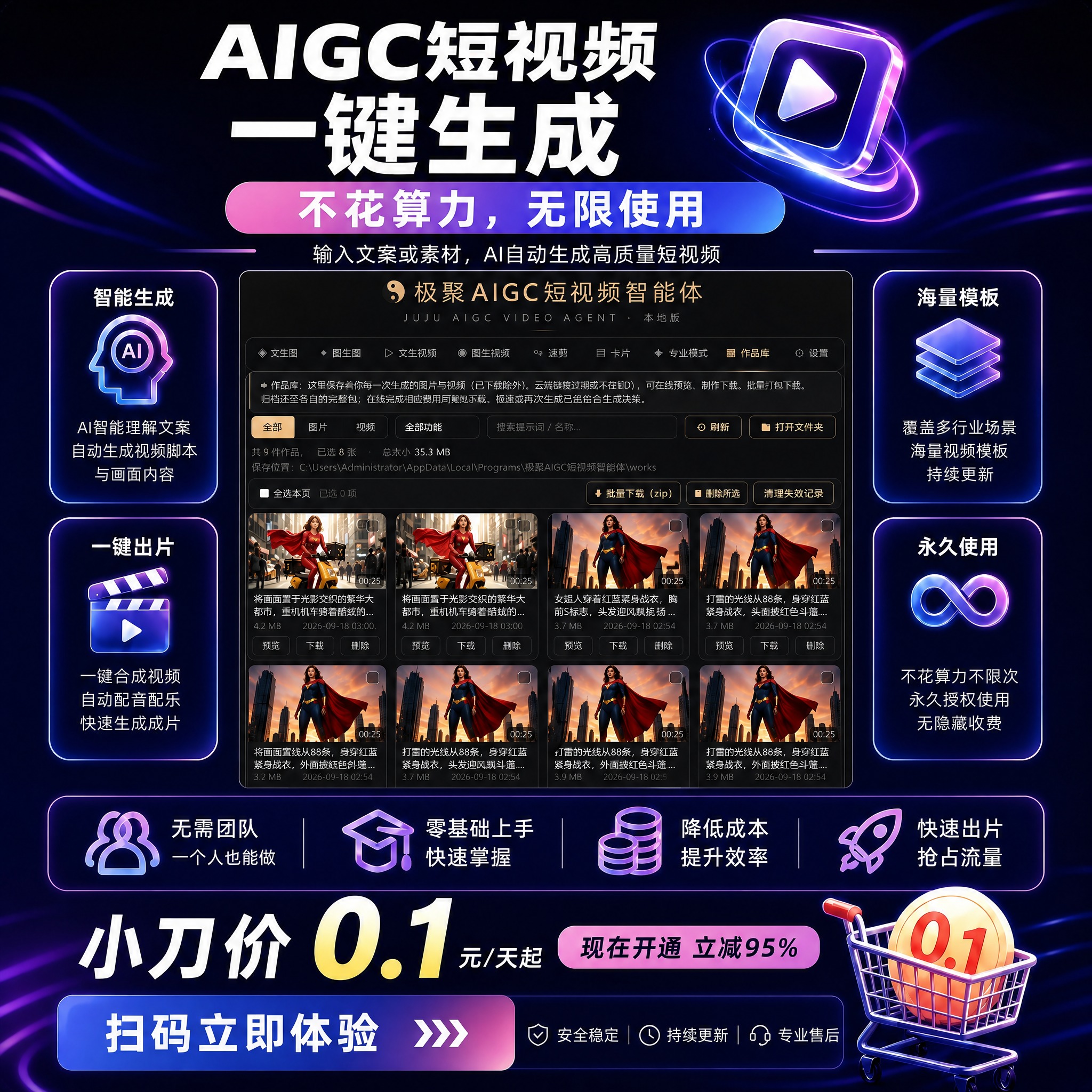 基于这张AIGC短视频宣传海报，重新排版为1:1正方形比例。保… - 图片创意预览