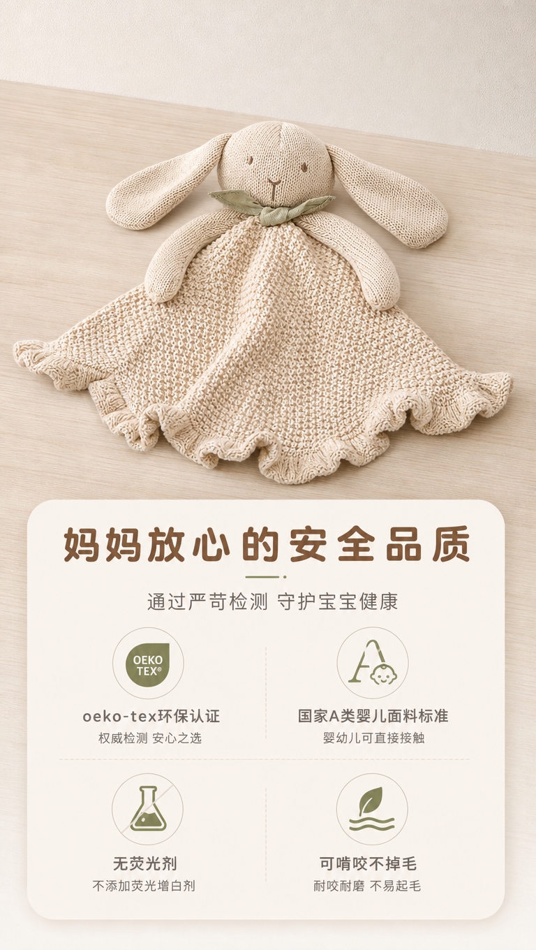 [商品] 使用【图1】米杏色针织长耳兔安抚巾；保留长垂耳、豆豆… - 图片创意预览