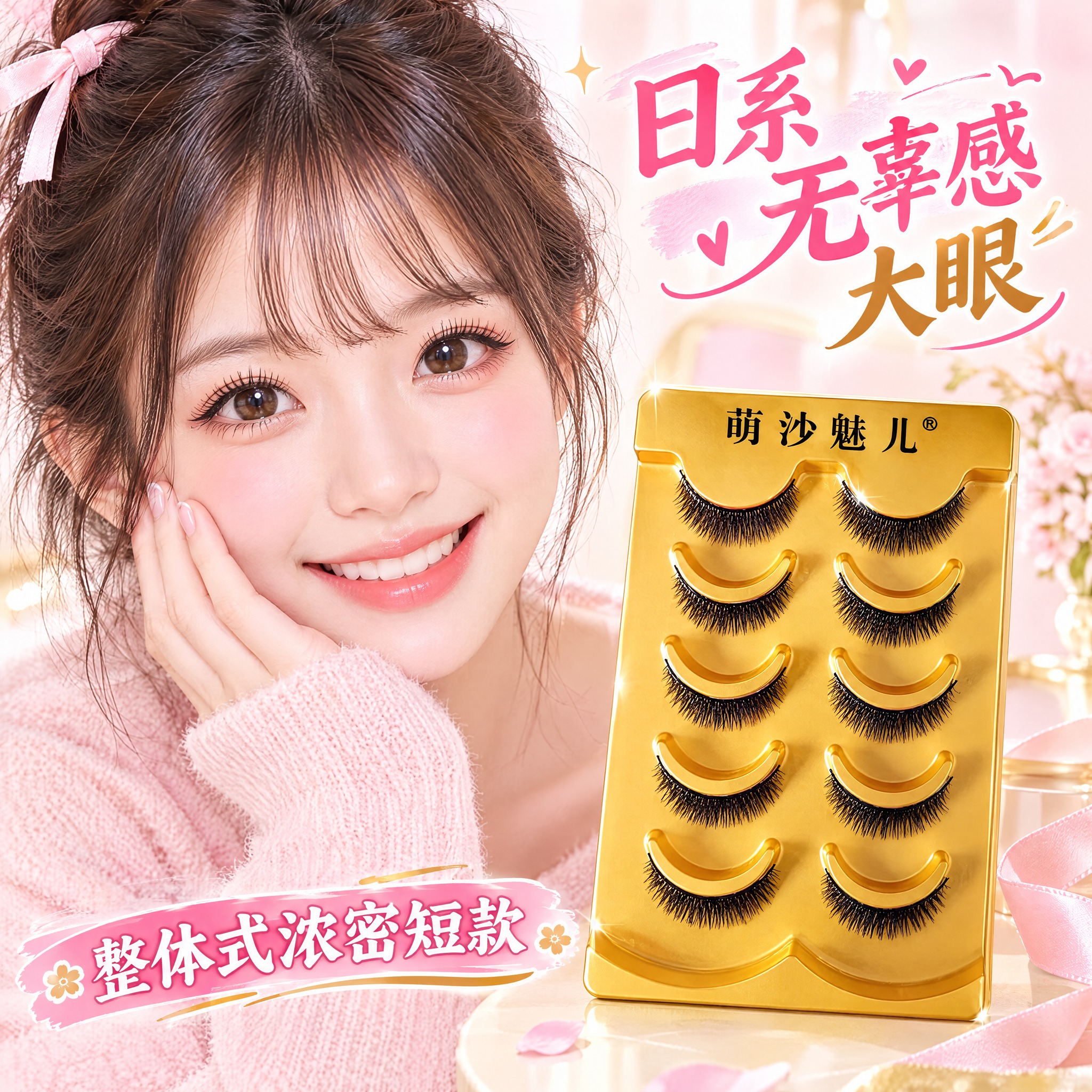 淘宝天猫电商主图，1:1正方形，日系妆容风格，包含人物、产品、… - 图片创意预览