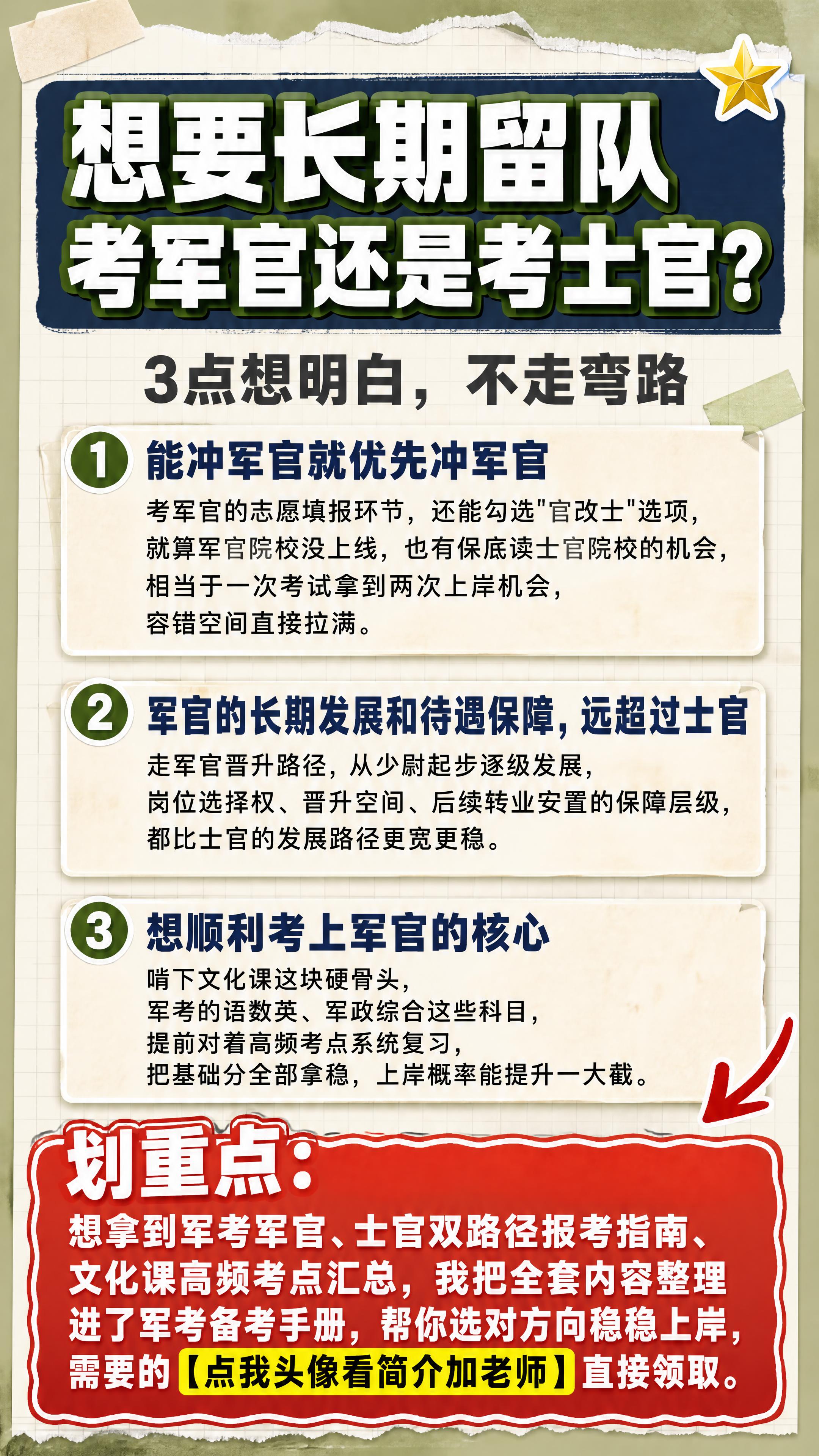 小红书笔记长图文封面，纯大字+多段干货文案，手账拼贴军考备考风… - 图片创意预览