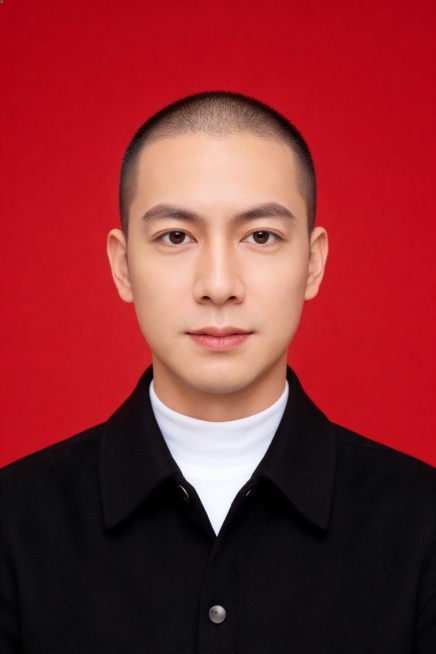 保留第一张图中人物发型､脸型､年龄特征生成标准样式纯正面证件照;人物主体严格居中,头部大小与位置严格对齐第二张图,双肩水平平衡,面部中轴线对齐画面中心,正视前方;标准证件照构图,人物绝对居中;头顶上方预览效果